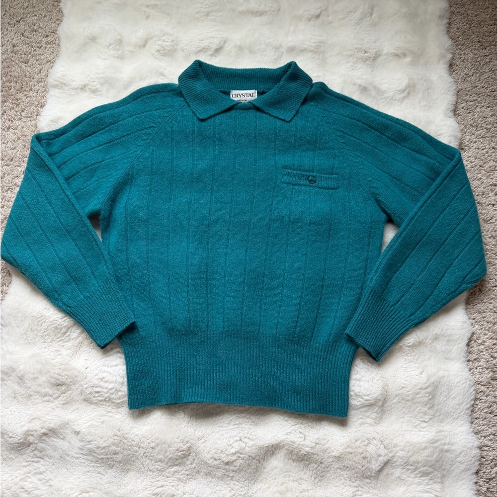 Crystal Sportswear Lambswool/Angora Blend Turquoise Vintage Sweater-M - Picture 8 of 16